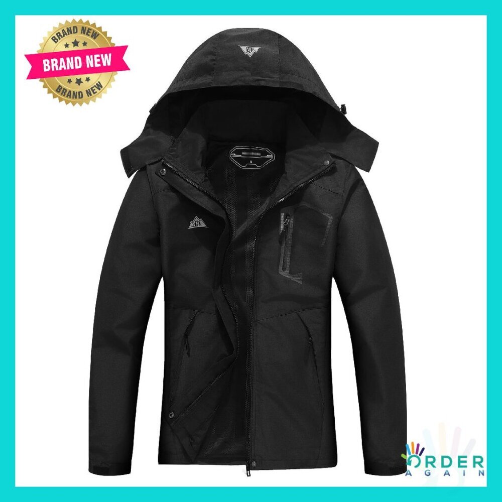 Waterproof Trench Coat Lightweight Breathable Detachable Hood Outdoor Hiking